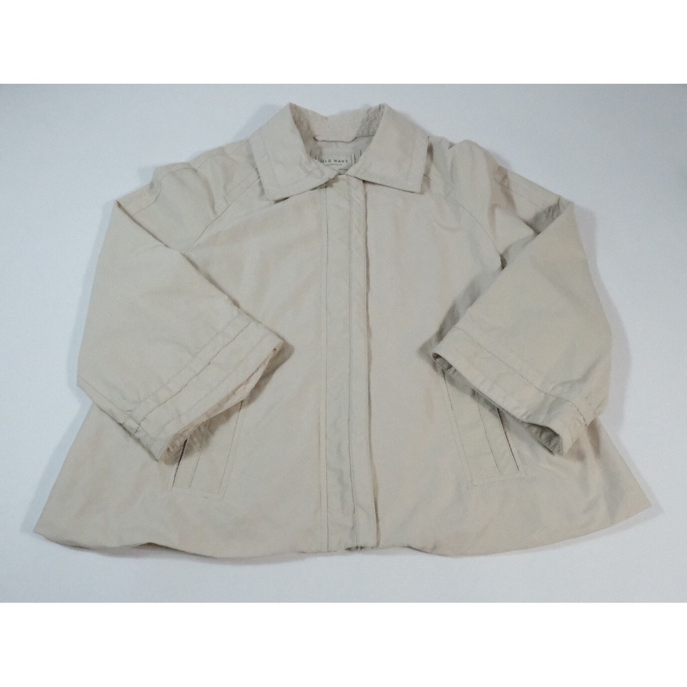 Old Navy Jacket Women Large Beige Full Zip Swing‎ Coat 3/4 Sleeve Cotton Blend L